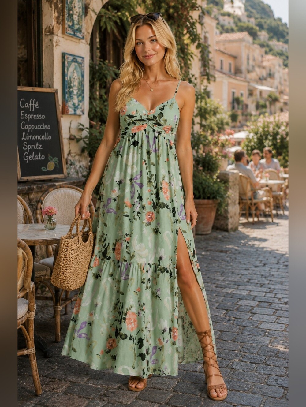 Abercrombie Floral Ruched Maxi Dress Side Slit Cottagecore Resort Dress SP - Picture 8 of 10